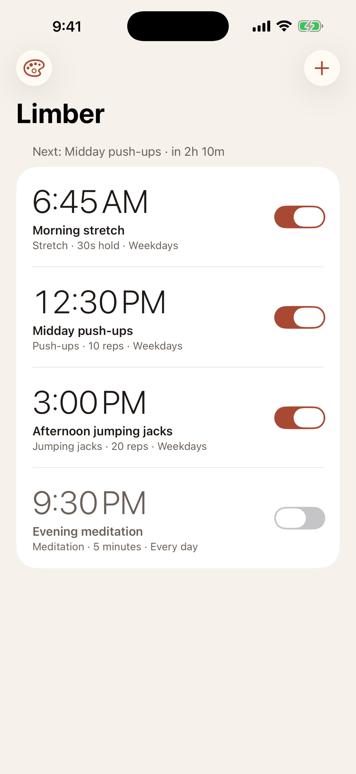 Limber’s list of alarms on iPhone